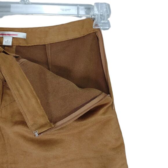 Lauren Conrad Sz 2 Lace-Up Tie Front Tan Faux Suede Mini Skirt Pockets Peasant - Picture 6 of 8
